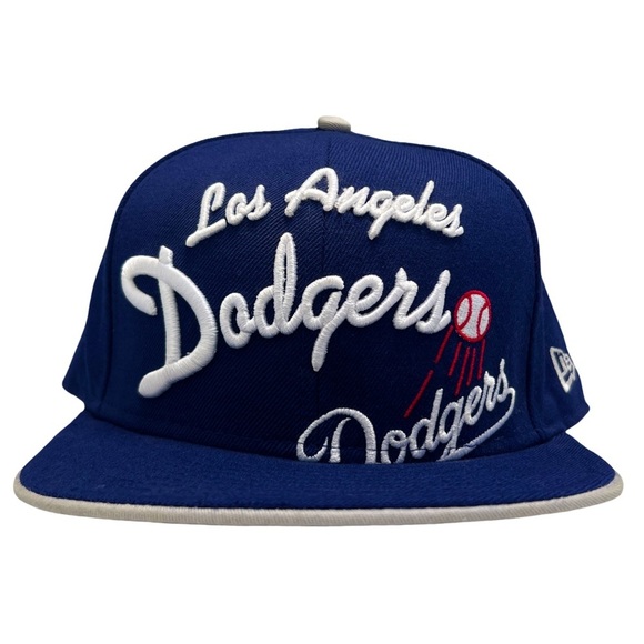 NEW ERA • Los Angeles Dodgers Big Script Royal Blue Fitted Baseball Hat - Picture 2 of 10
